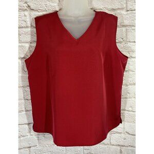 Susan Graver Style Red Tank Top XL‎ V Neck Side Slit Lightweight Cami Shell 9748